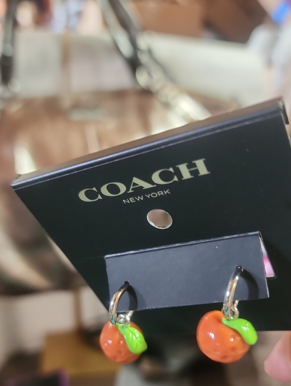 COACH Strawberry Post With Cs Enamel Fruit Drop Earrings with Green Leafs Nwt - Picture 5 of 5